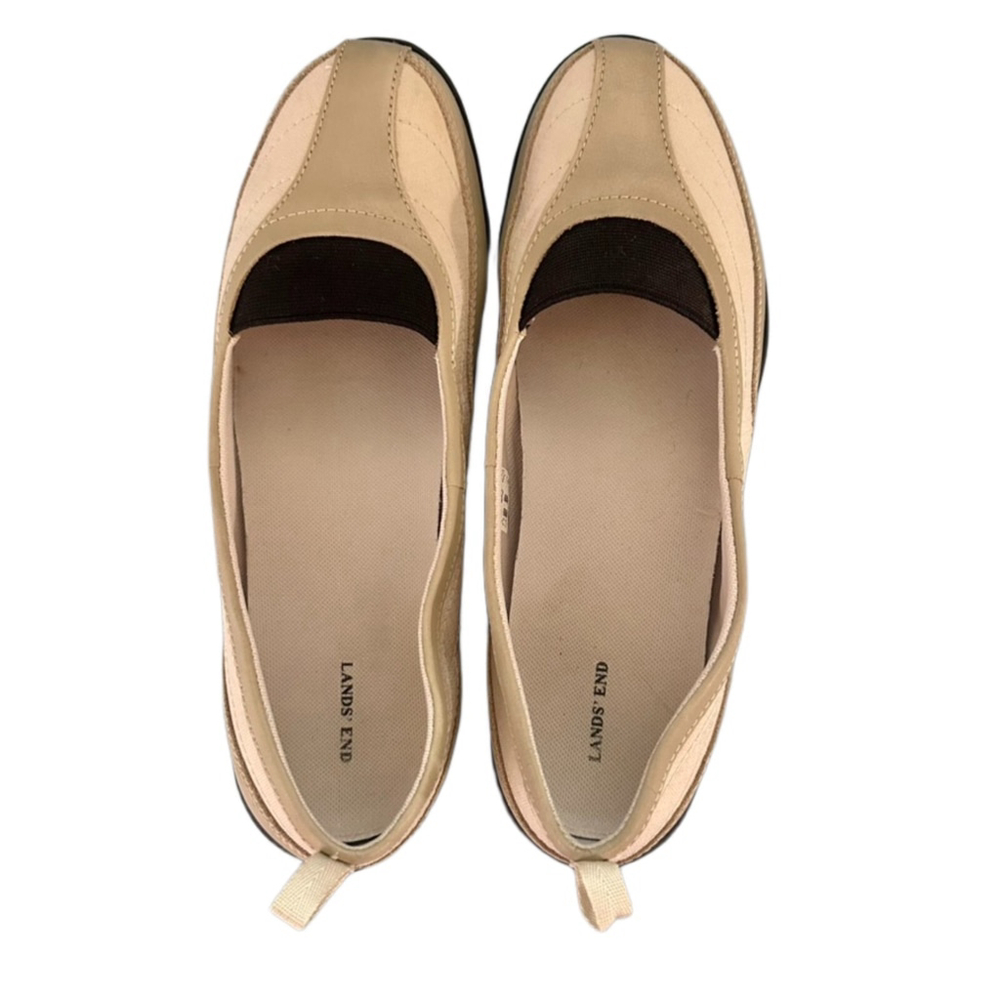 Lands End NatureTex Women's Terrain Flats Slip On, Beige & Black US 9B